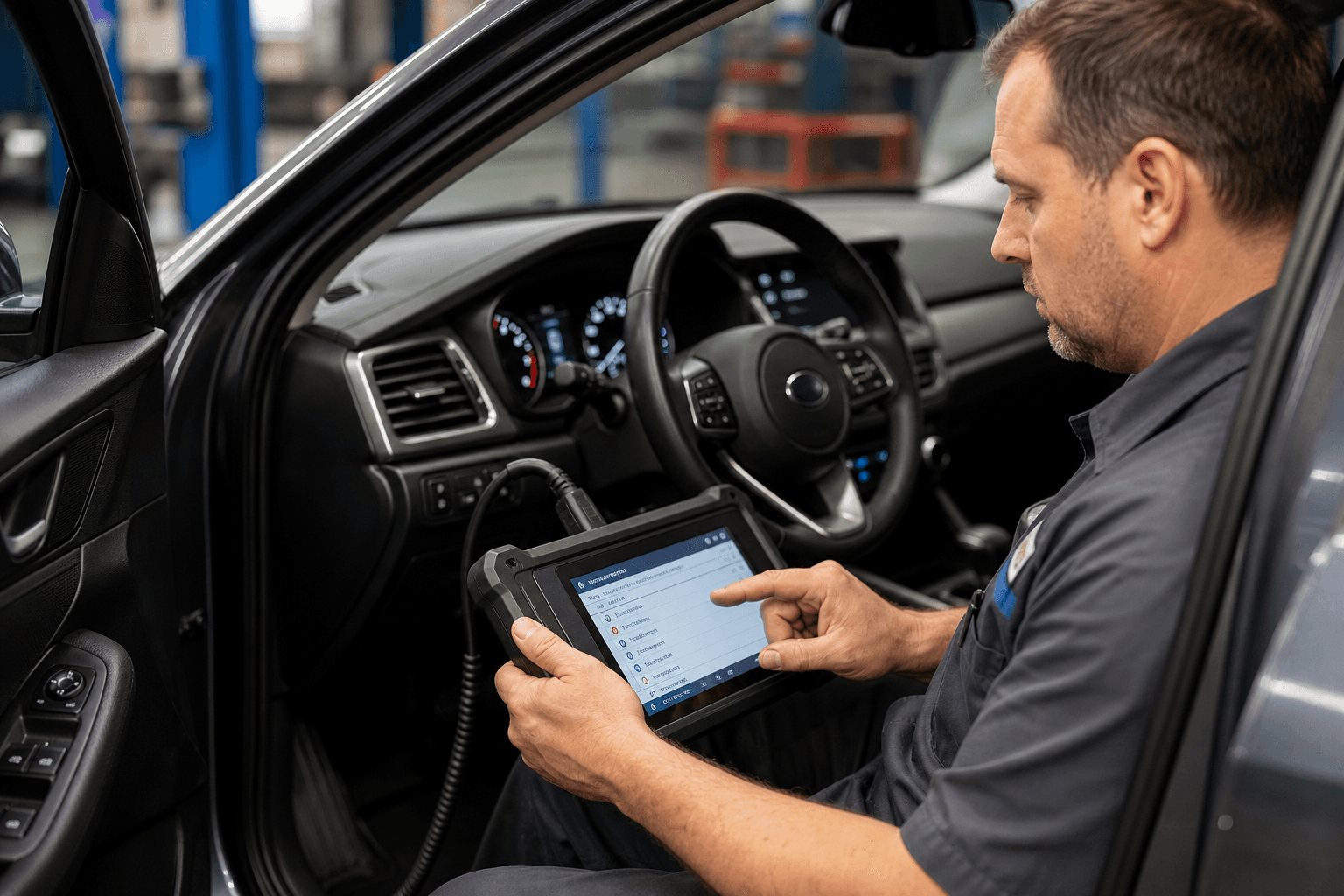 Automotive diagnostic scan at repair shop